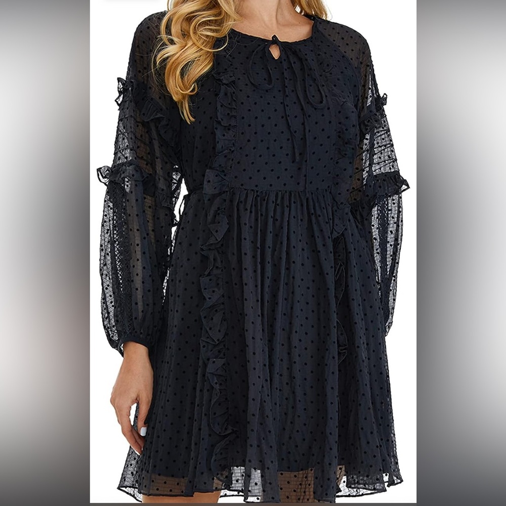 SDEER Black Polkadot dress with ties